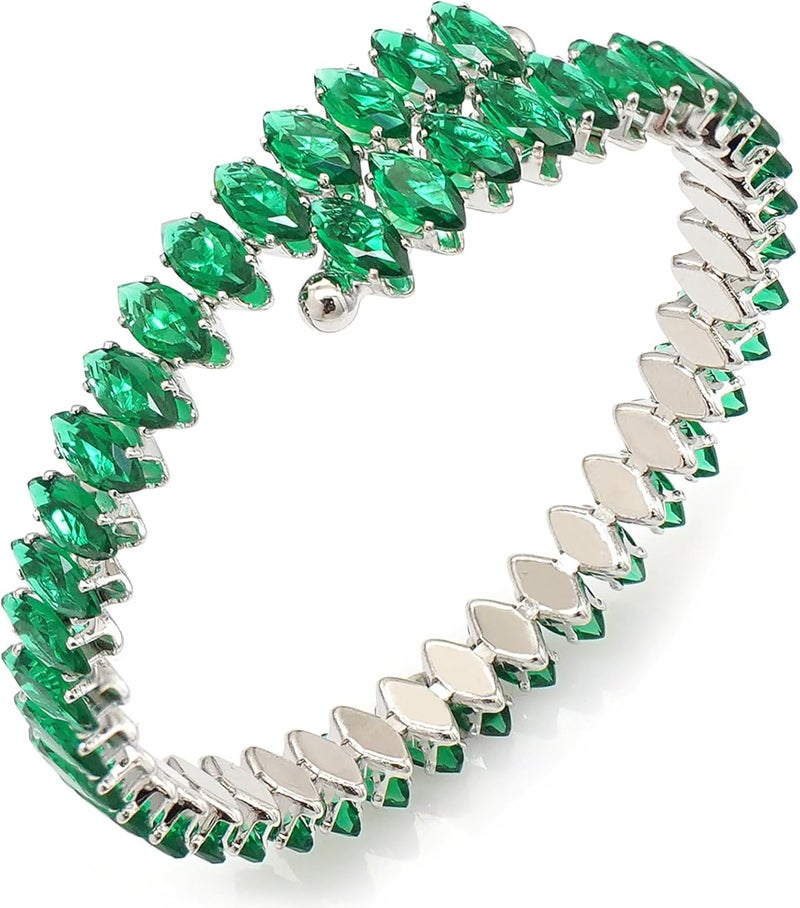 Wovanoo Rhinestone Cuff Bracelet Cubic Zirconia Tennis Bracelets Open Adjustable Elastic Bangle for Women - Image 1
